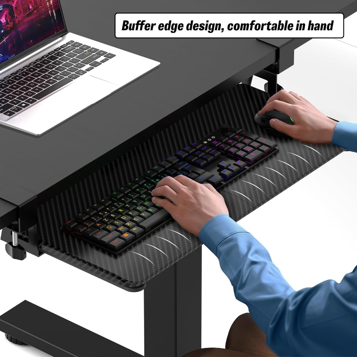 Under Desk Keyboard Tray, Slide-Out Keyboard Drawer with C-Clamp 25.6"x1...