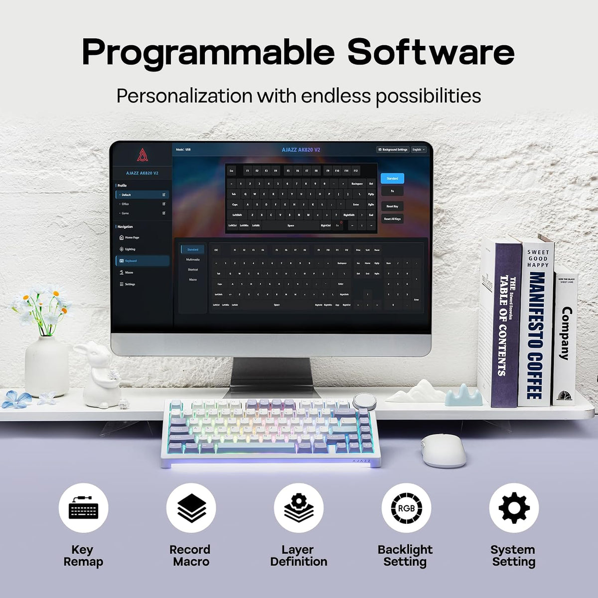 EPOMAKER AJAZZ AK820 V2 Tri-Mode Mechanical Gaming Keyboard, Big Knob
