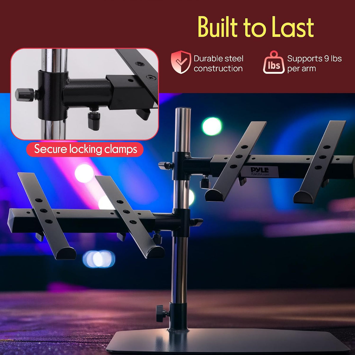 Pyle Portable Dual Laptop Stand – Standing Table Holder with Bracket Arms,Adj...