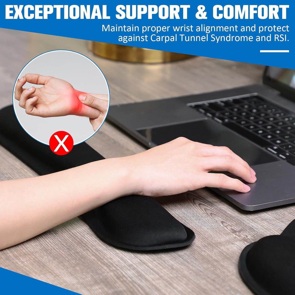 Yunsailing 8 Pcs Ergonomic Mouse Pad and Keyboard with Wrist Support Set