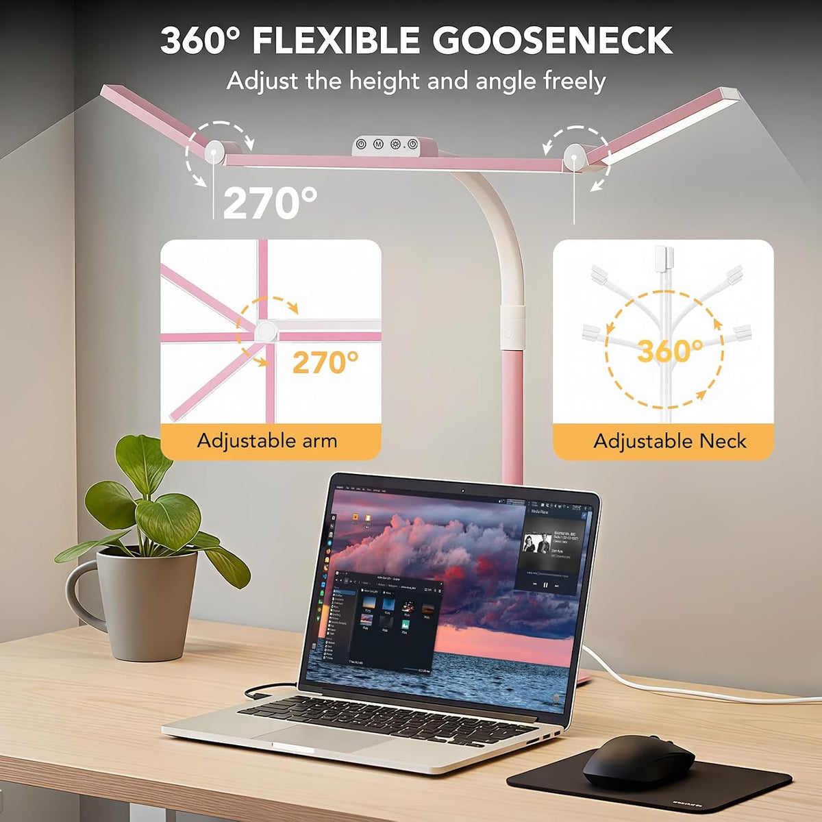 LED Desk Lamp for Home Office with Base, 28.2" Adjustable Gooseneck Swin...