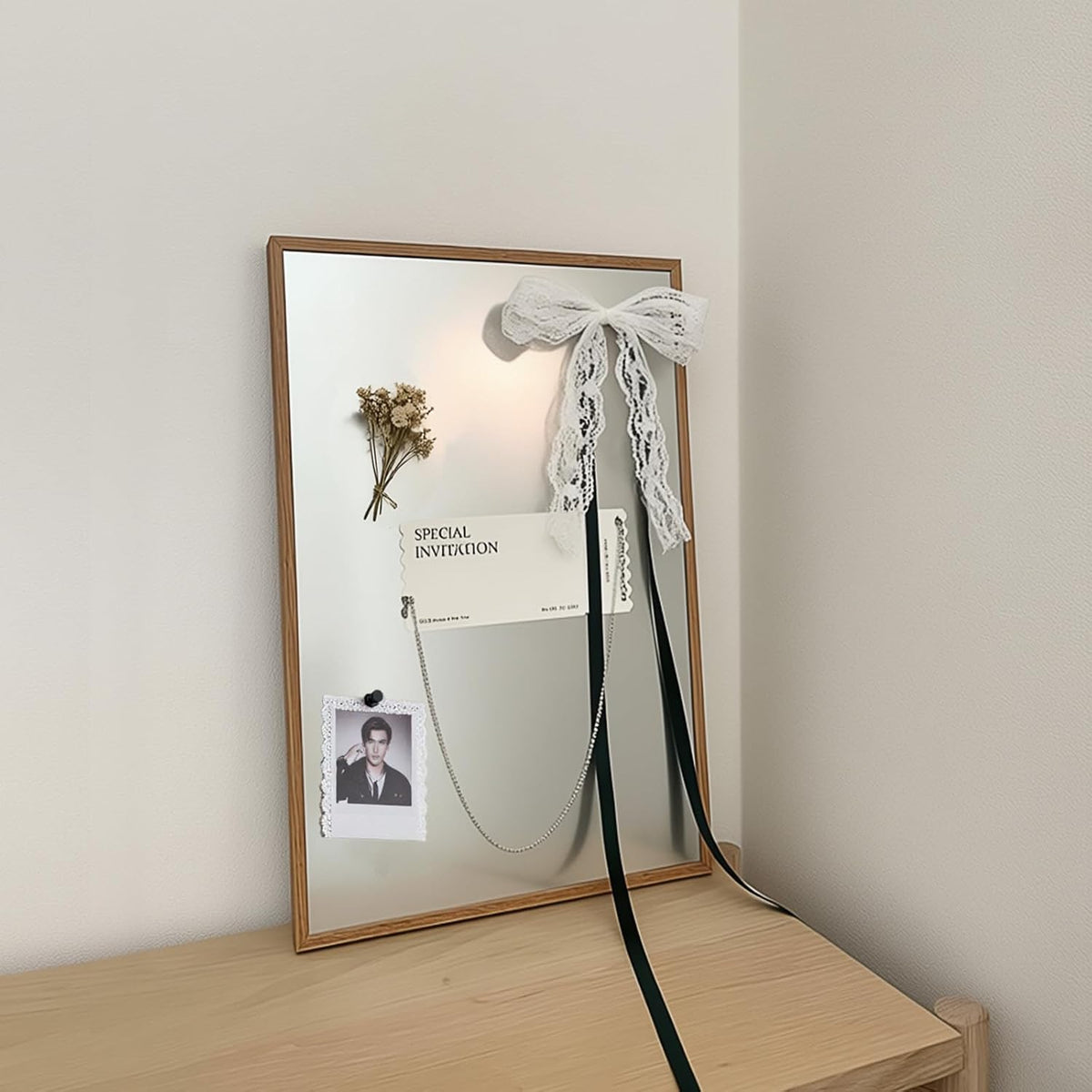 Wood Frame Stainless Steel Magnetic Bulletin Board for Wall