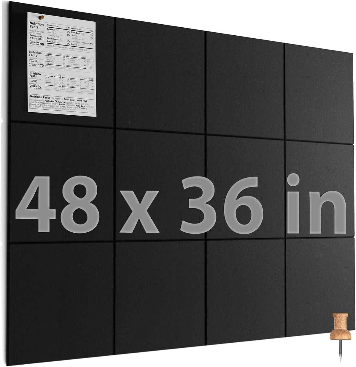 MaxGear Felt Bulletin Board 48" x 36", Black Felt Wall Tiles Wall D...