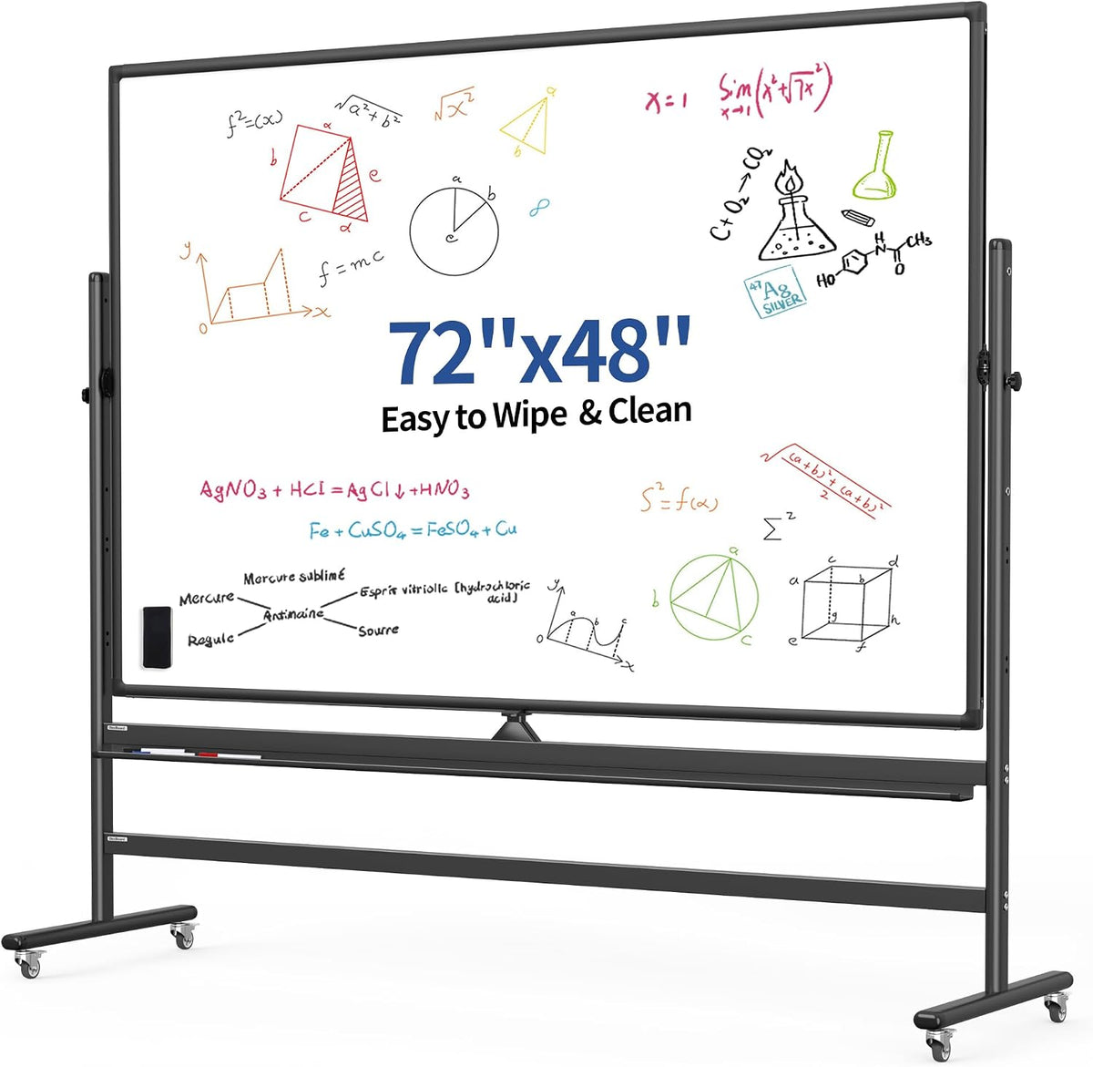 Large Rolling White Board On Stand Mobile Whiteboard with Wheels 72" x 4...