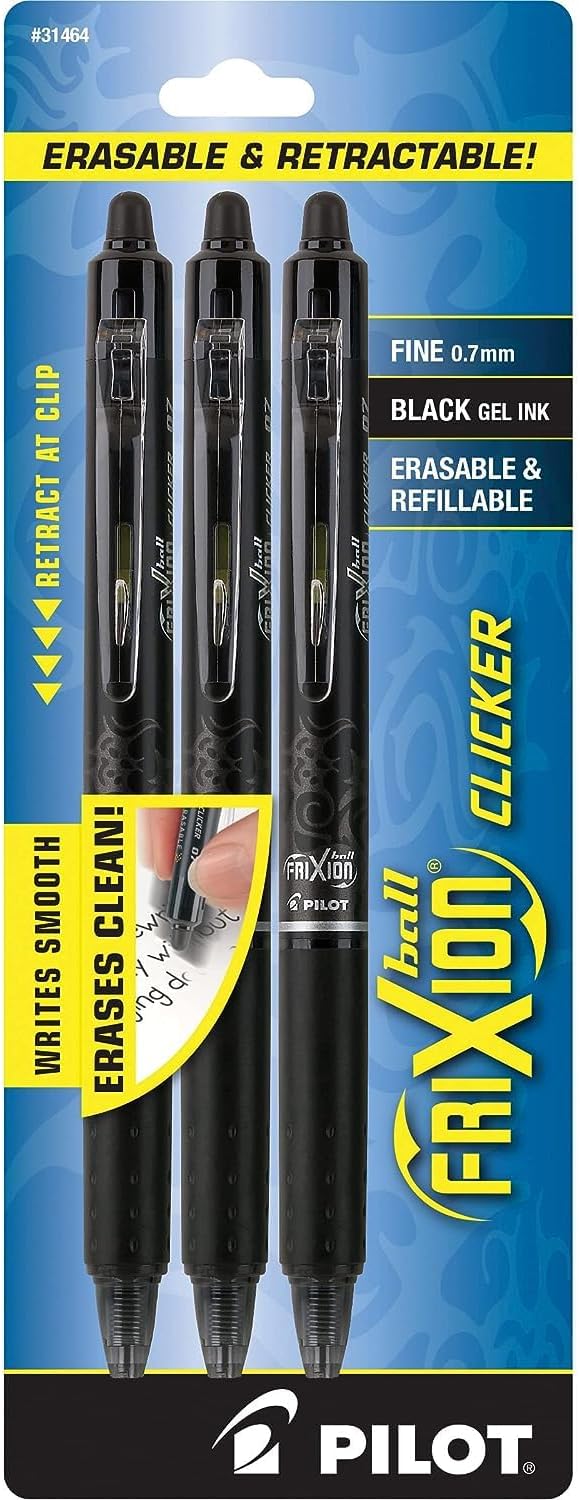 Pilot FriXion Clicker Erasable Pens, Fine Point 0.7 mm, Black Ink, 18-Pack