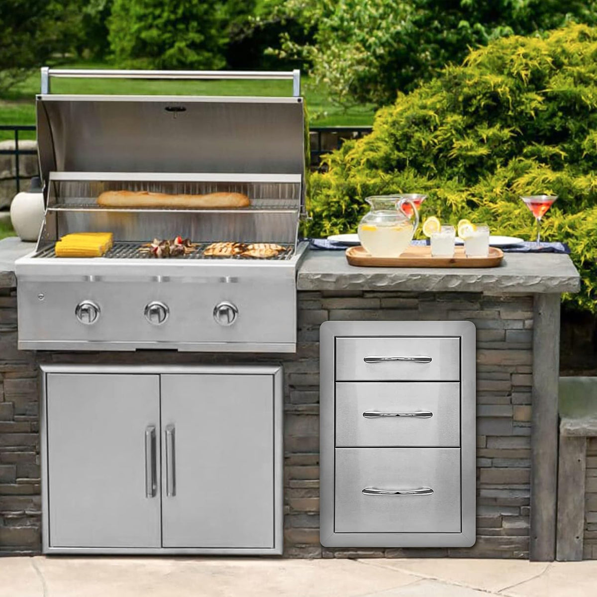 Stanbroil Triple Access Drawers for Outdoor Kitchen, 304 Stainless Steel