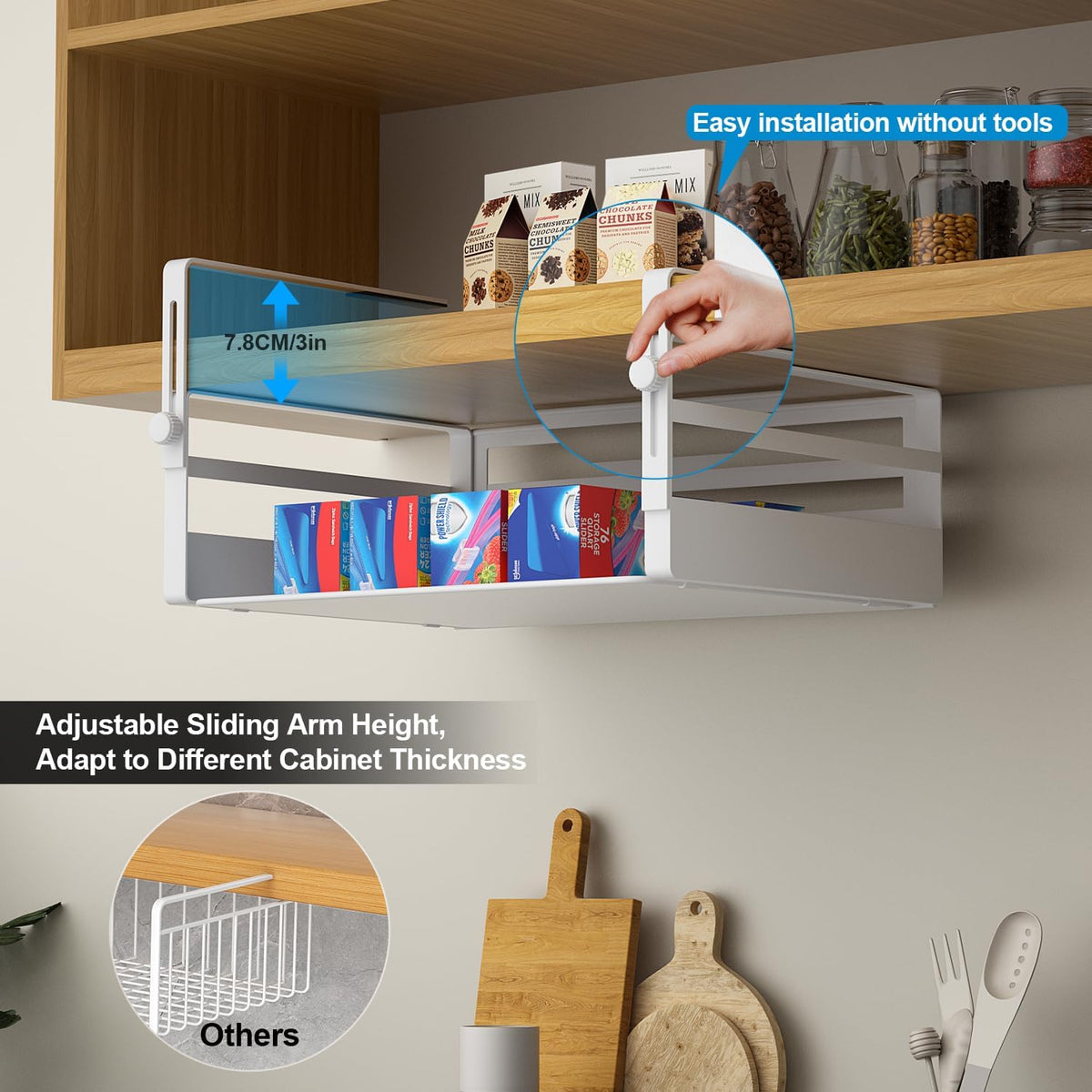 AmonHouseware 2 Pack Under Shelf Storage Basket Organizer,Adjustable Hanging ...