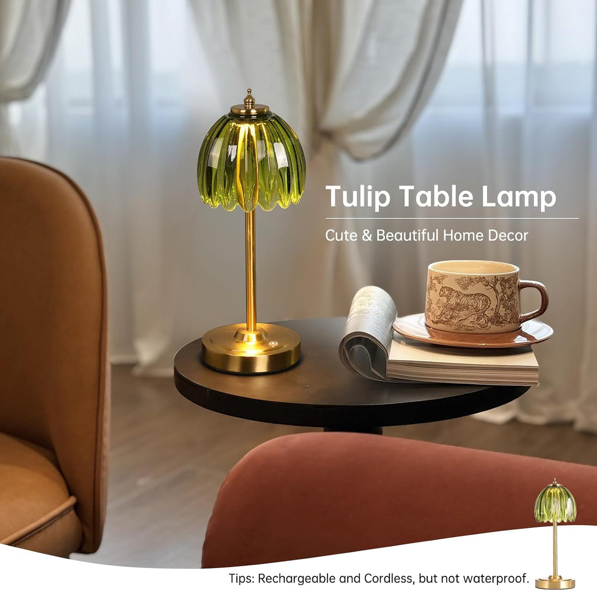 Shenmoyl Tulip Table Lamp with 5000mAh Battery & Touch Control, Cordless ...
