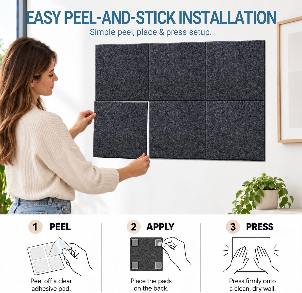 Hiksuky EcoCork Pro 48"x36" Modular Felt Wall Panels - 12 Pack Recy...