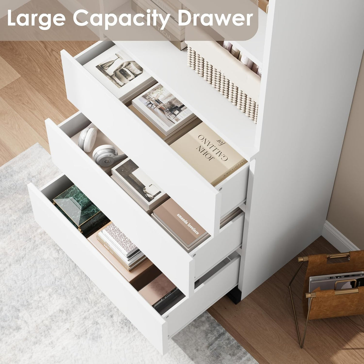 GarveeHome 70 in Bookcase with Drawers, Tall Bookshelf Farmhouse Bookcases Wo...