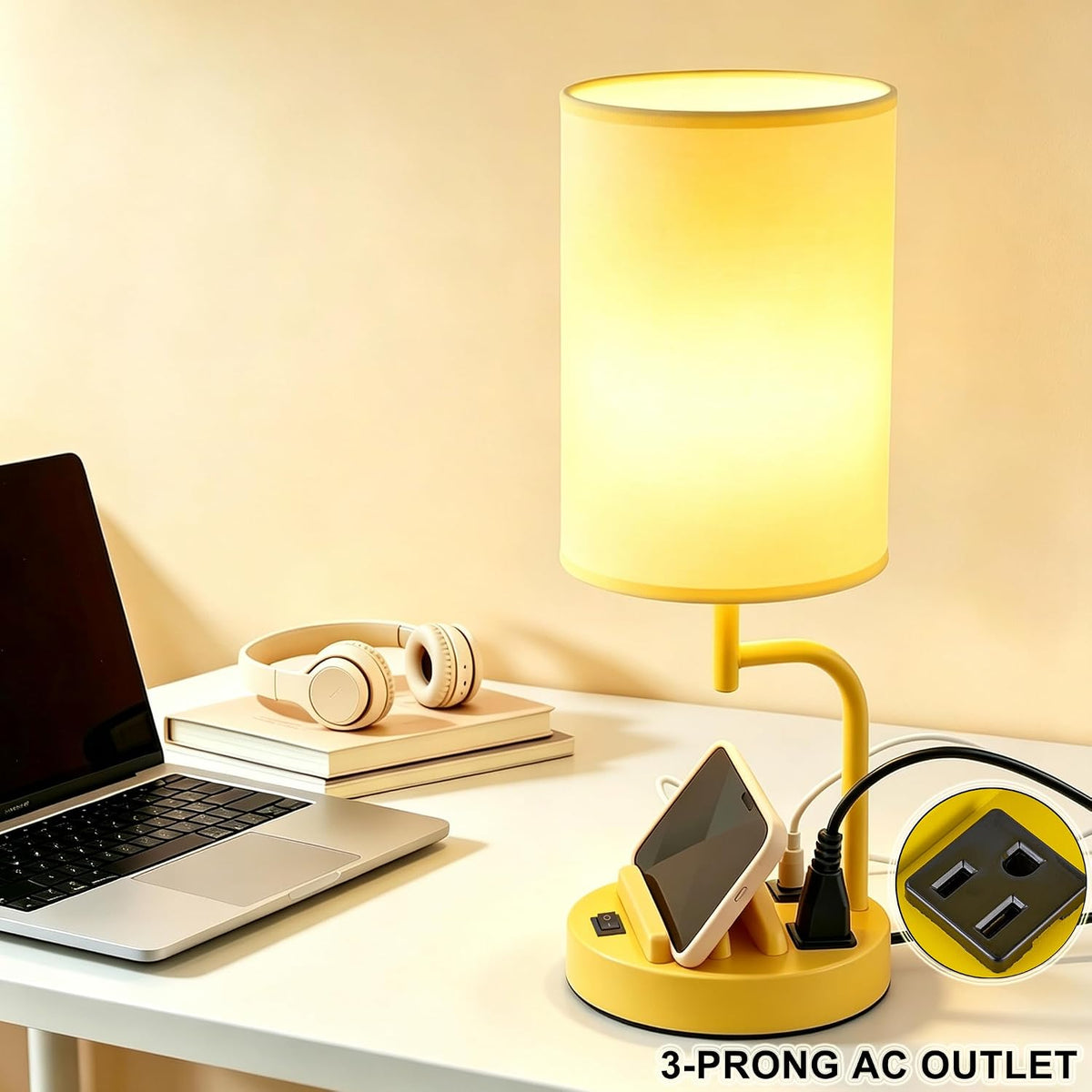 Dreamholder 2 Pack Table Lamp, Bedside Lamp with 3 USB Charging Ports & A...
