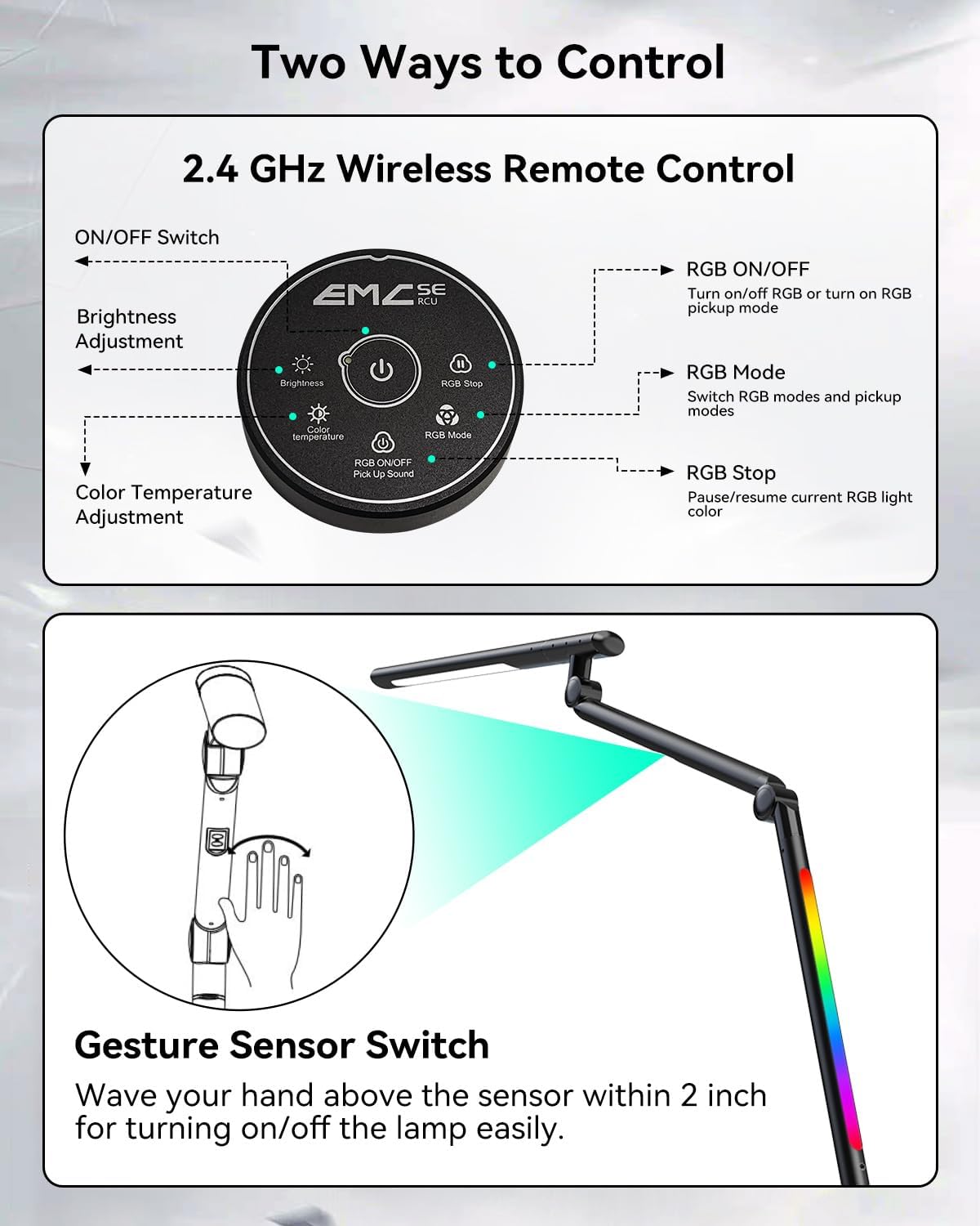 LED Desk Lamp with Clamp, Dual-Light Architect Lamp with RGB Light & Remote
