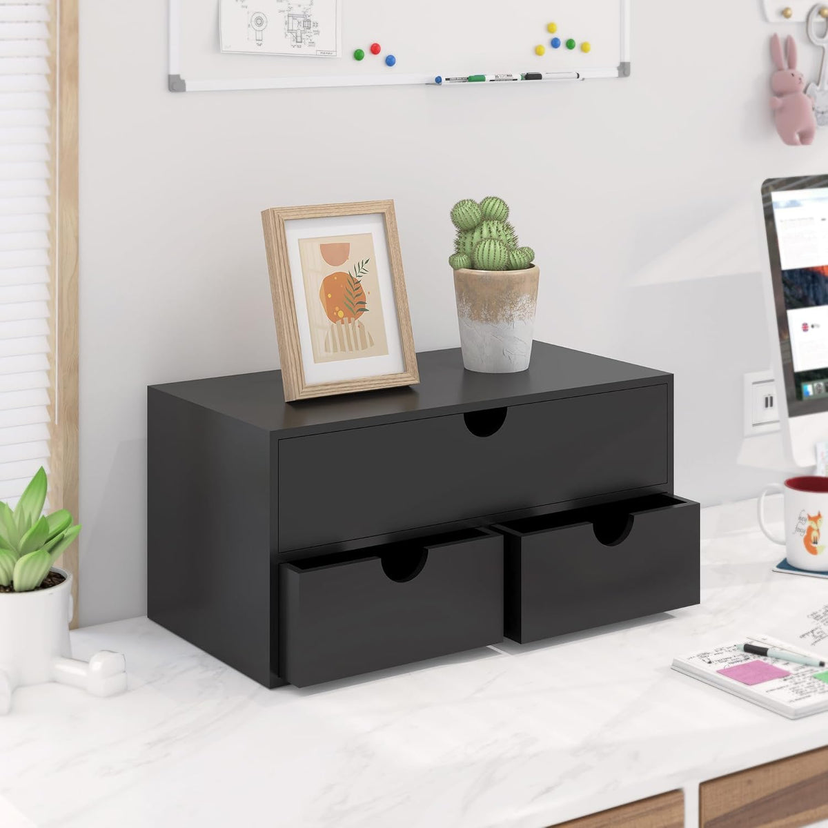 Bamboo Desk Organizer with Drawers Desktop Storage Drawers for Bills Office S...