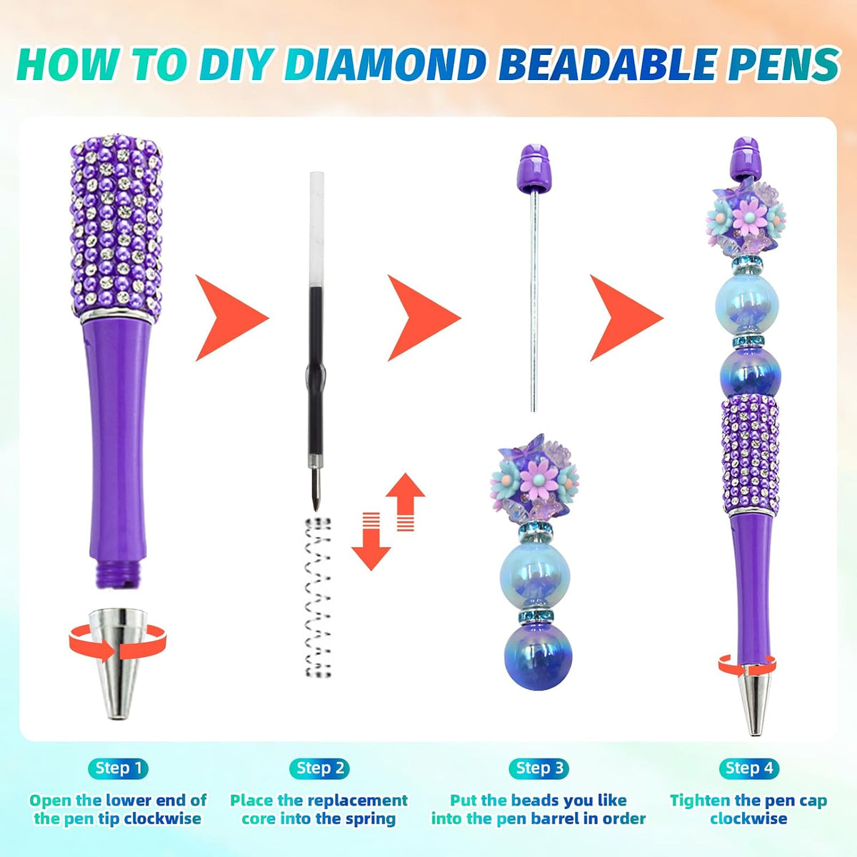 150 Pcs DIY Diamond Beadable Pen Kit - 50 Plastic Rhinestone Beaded Pens Bulk...