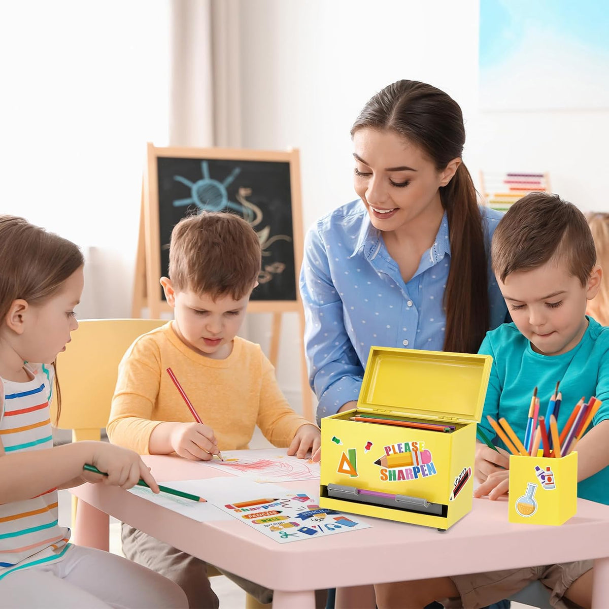 Pencil Dispenser for Classroom & Pencil Holder for Desk with 5 PCS Stickers