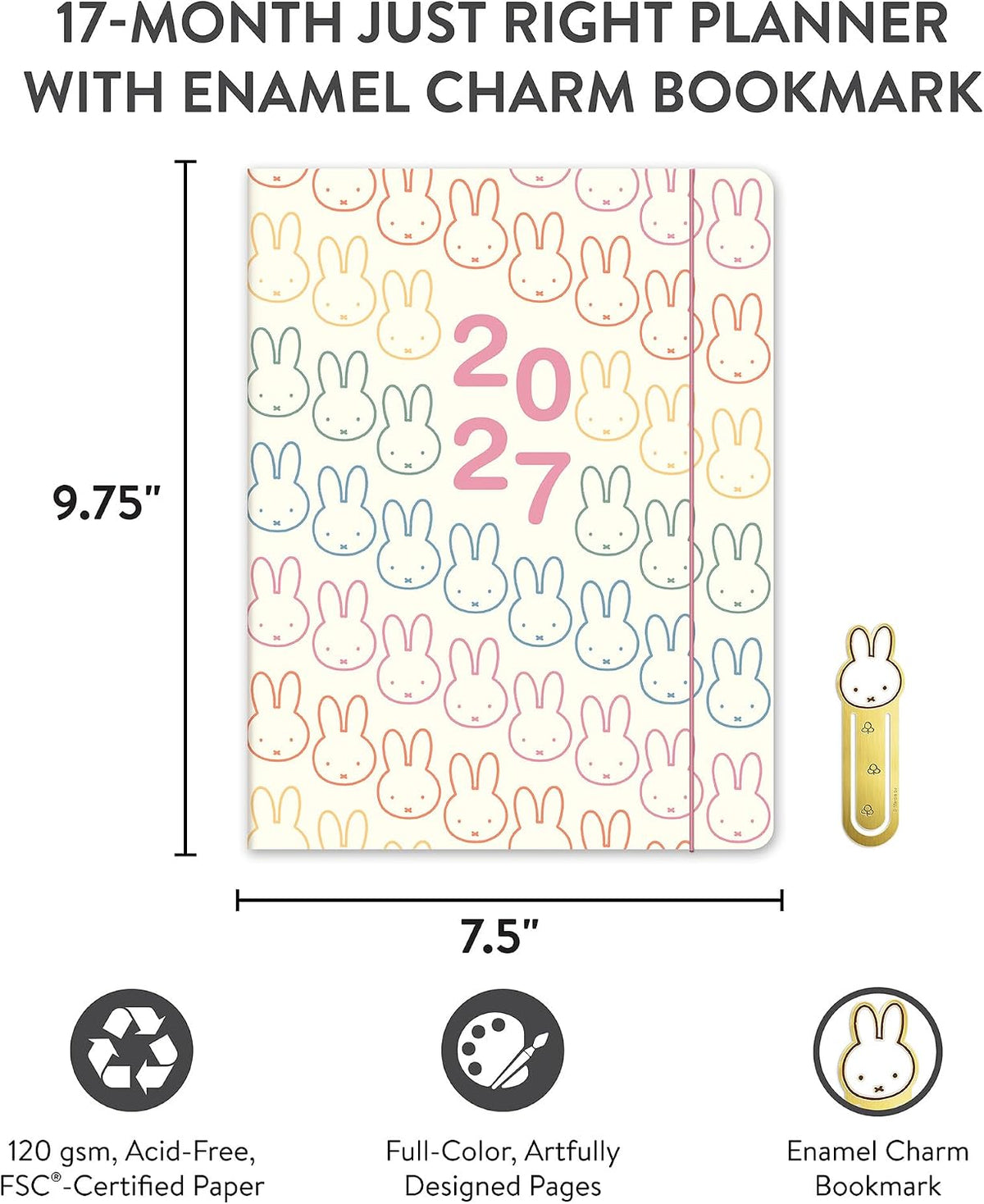 2027 Just Right Monthly Planner, 7.5 x 9.75", Miffy A Year in Color