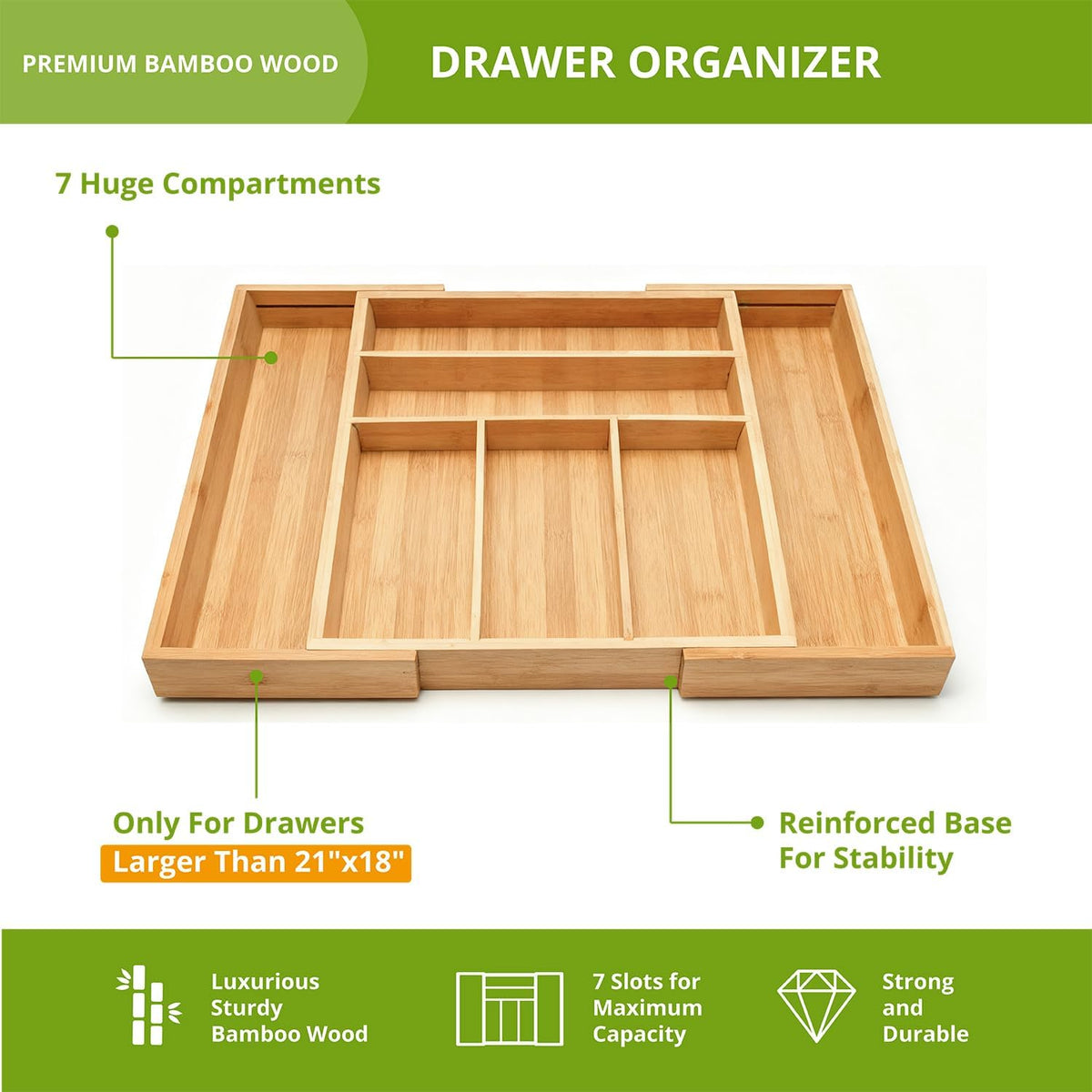 Premium Bamboo Kitchen Drawer Organizer, Perfect for Storing Cutlery, Silverw...