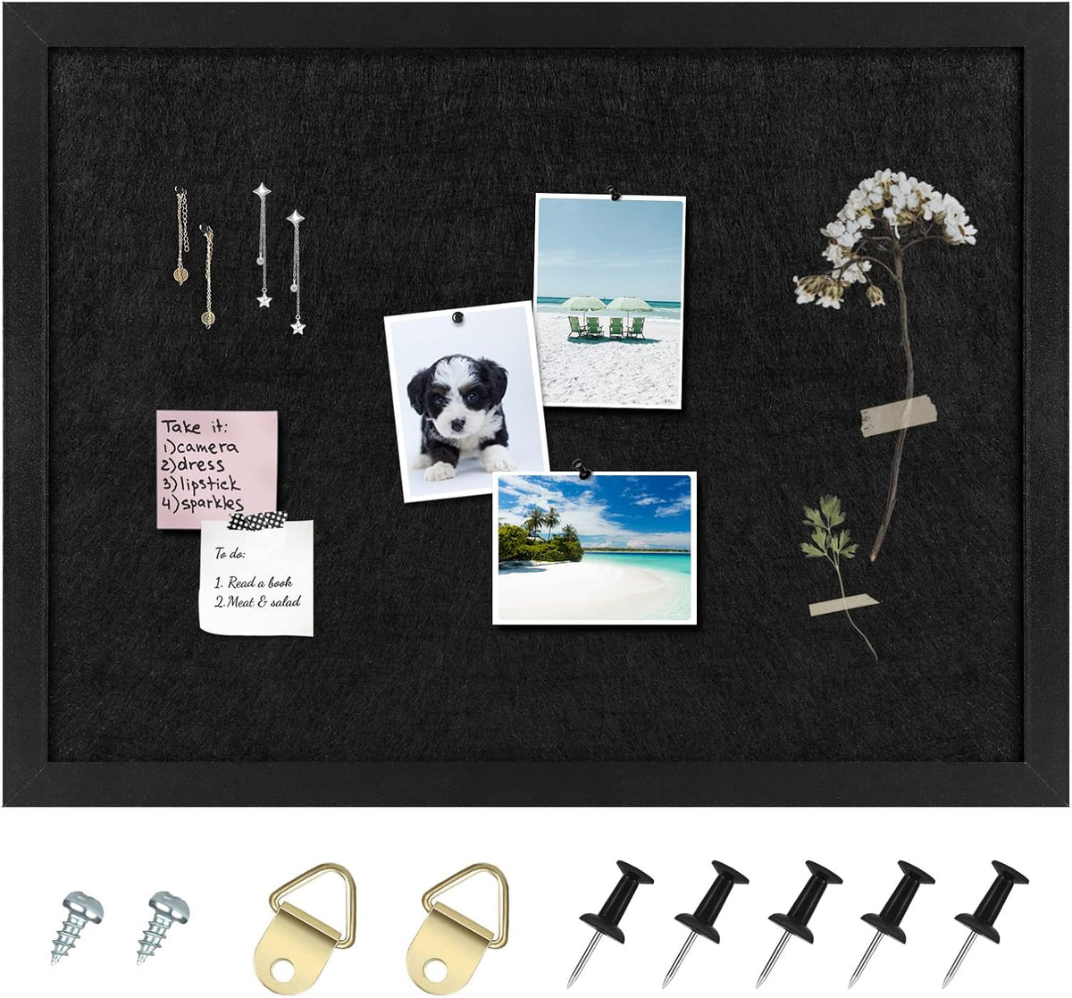 Cork Board Bulletin Board, Black Frame Cork Boards for Walls with Felt, Decor...