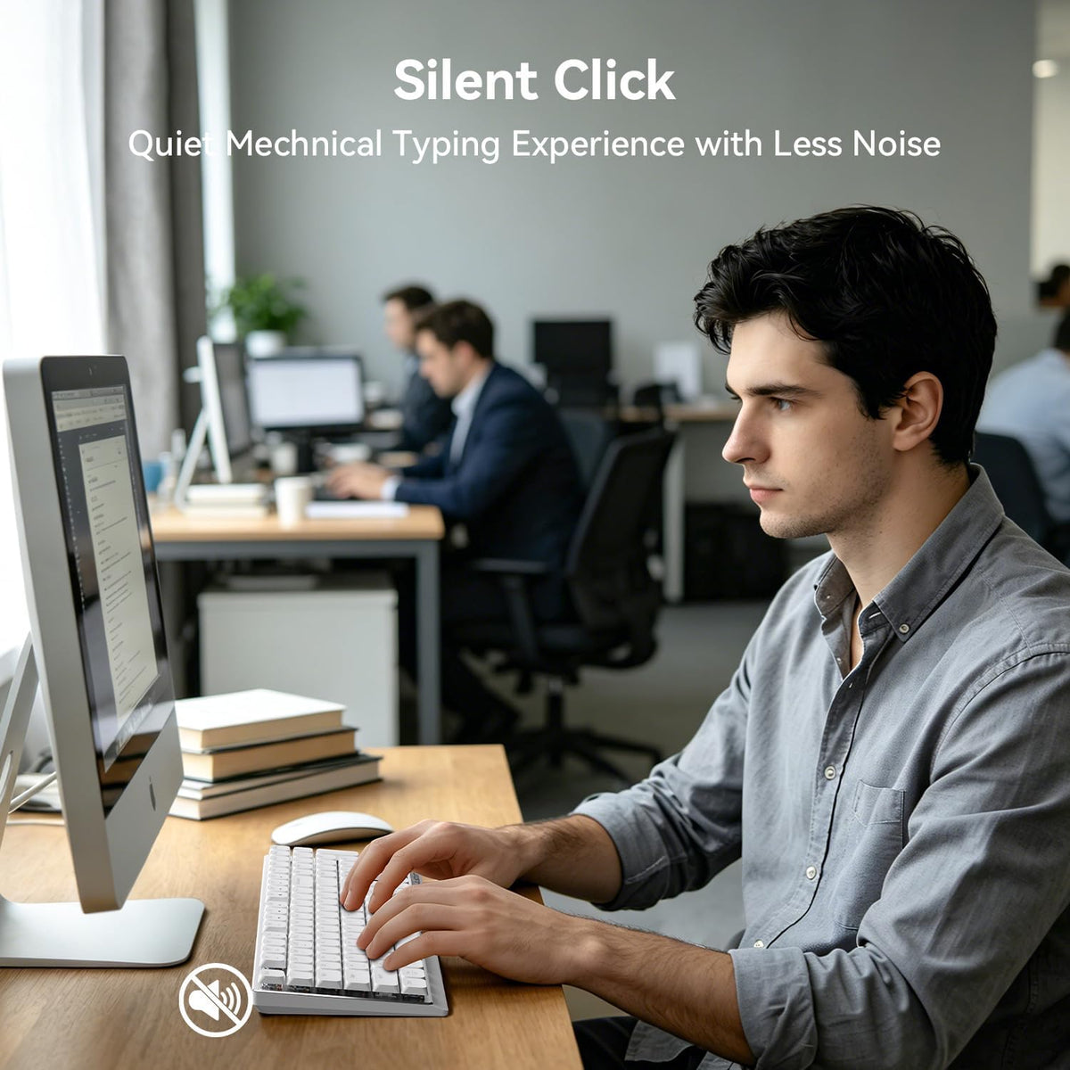 AUSDOM Wireless Mechanical Silent Office Keyboard, Low-Profile Linear Switche...