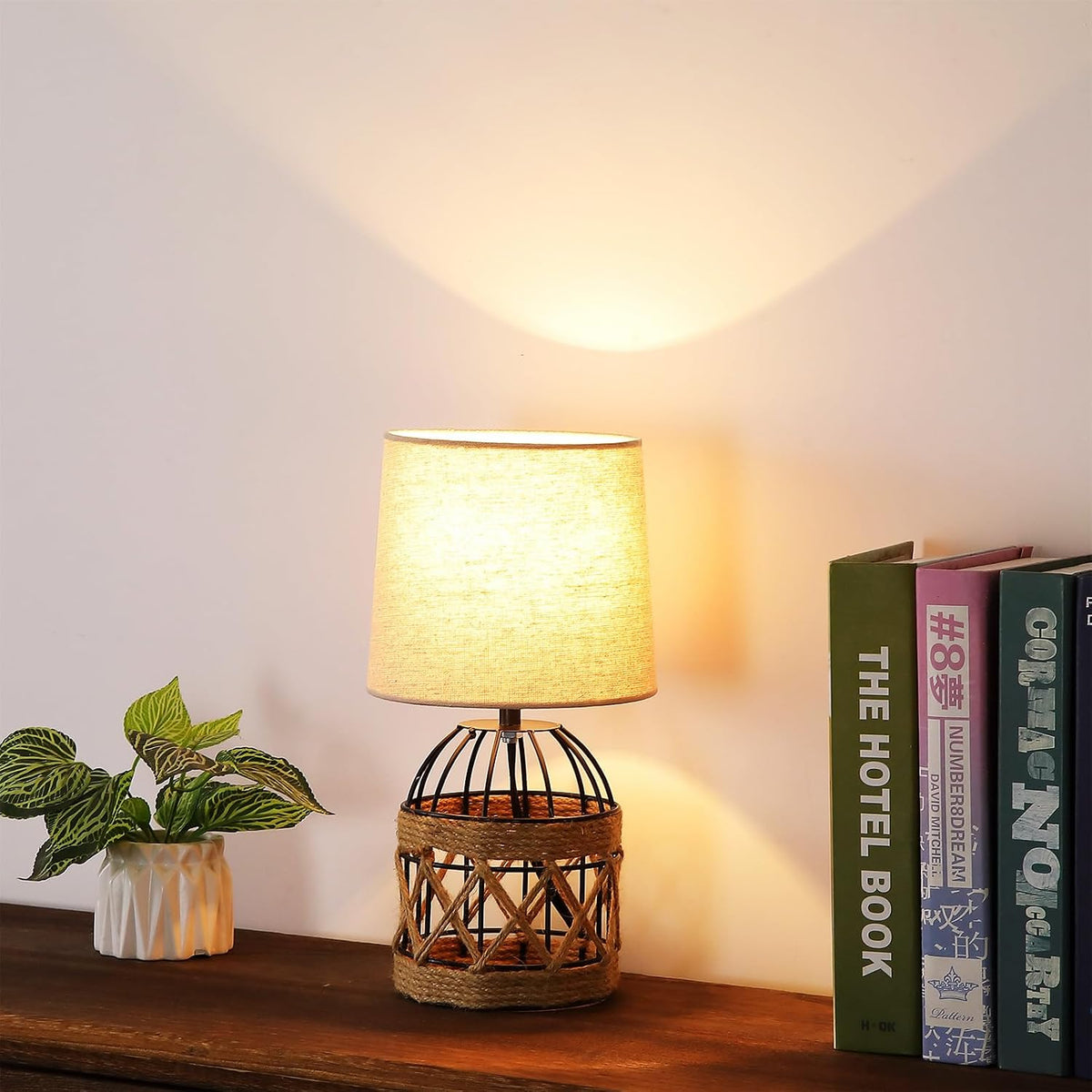 2 Pack Boho Rattan Table Lamps for Bedroom,Small Bedside Nightstand Lamp with...