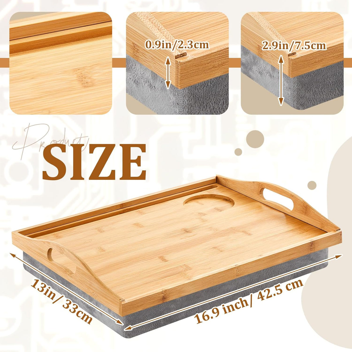 Pickmesh 1 Pcs Bamboo Lap Tray with Detachable Pillow, Wood Color