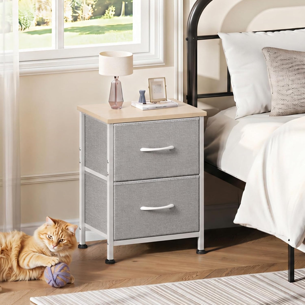WLIVE Night Stand, Gray Nightstand with 2 Fabric Drawers, Small Dresser for B...