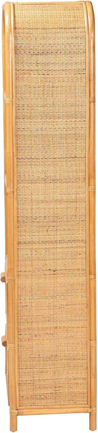 Bali & pari Curacao Modern Bohemian Light Honey Rattan 2-Drawer Bookcase