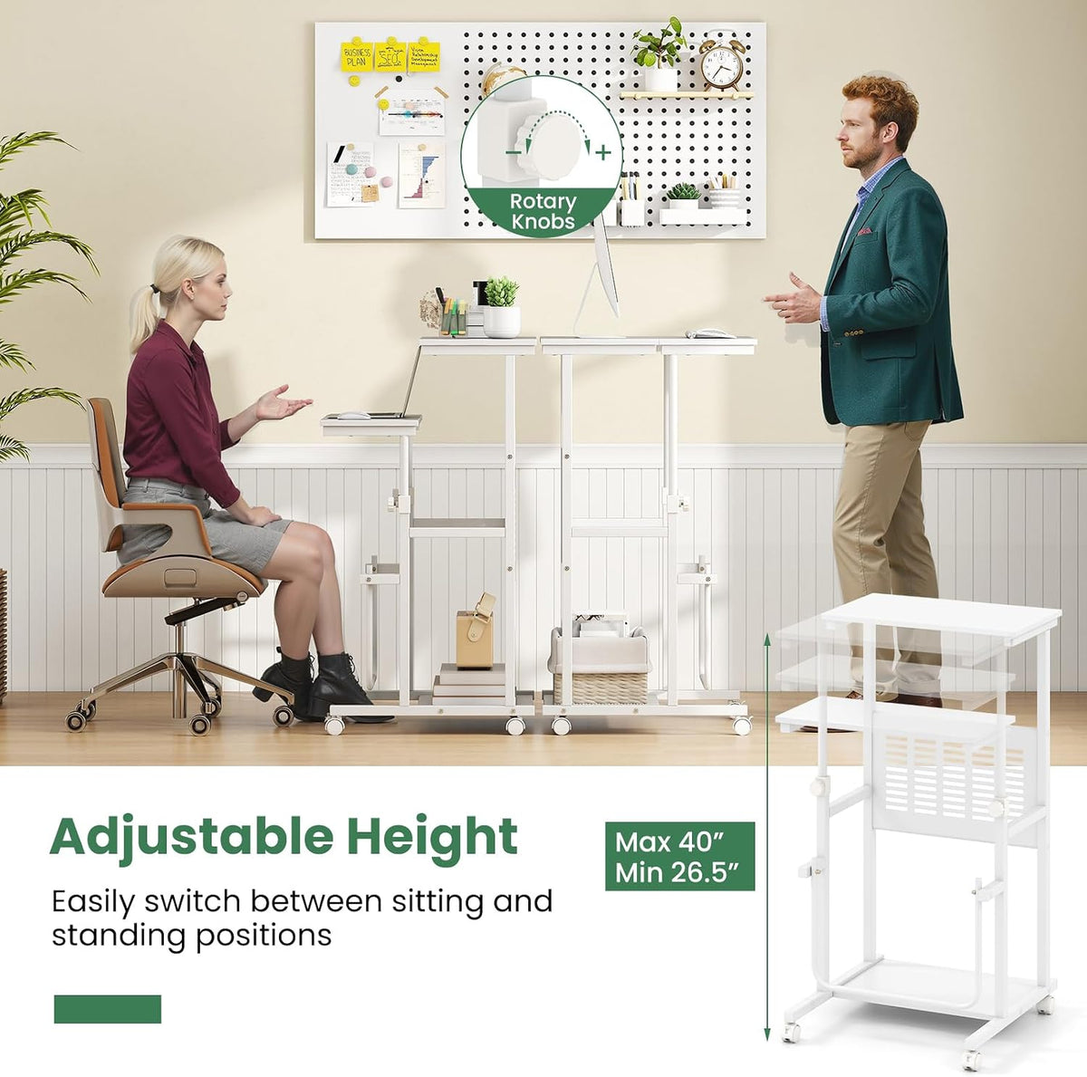 Tangkula Adjustable Standing Desk, Mobile Rolling Computer Desk with Storage ...