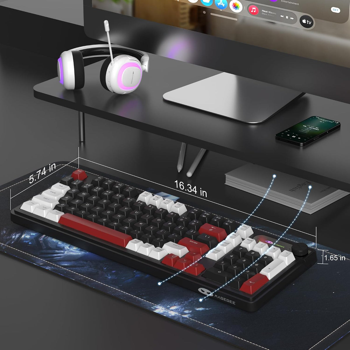 MageGee GK960 Wireless Keyboard, 98 Keys Tri-Mode BT/2.4G/Wired Membrane Gami...