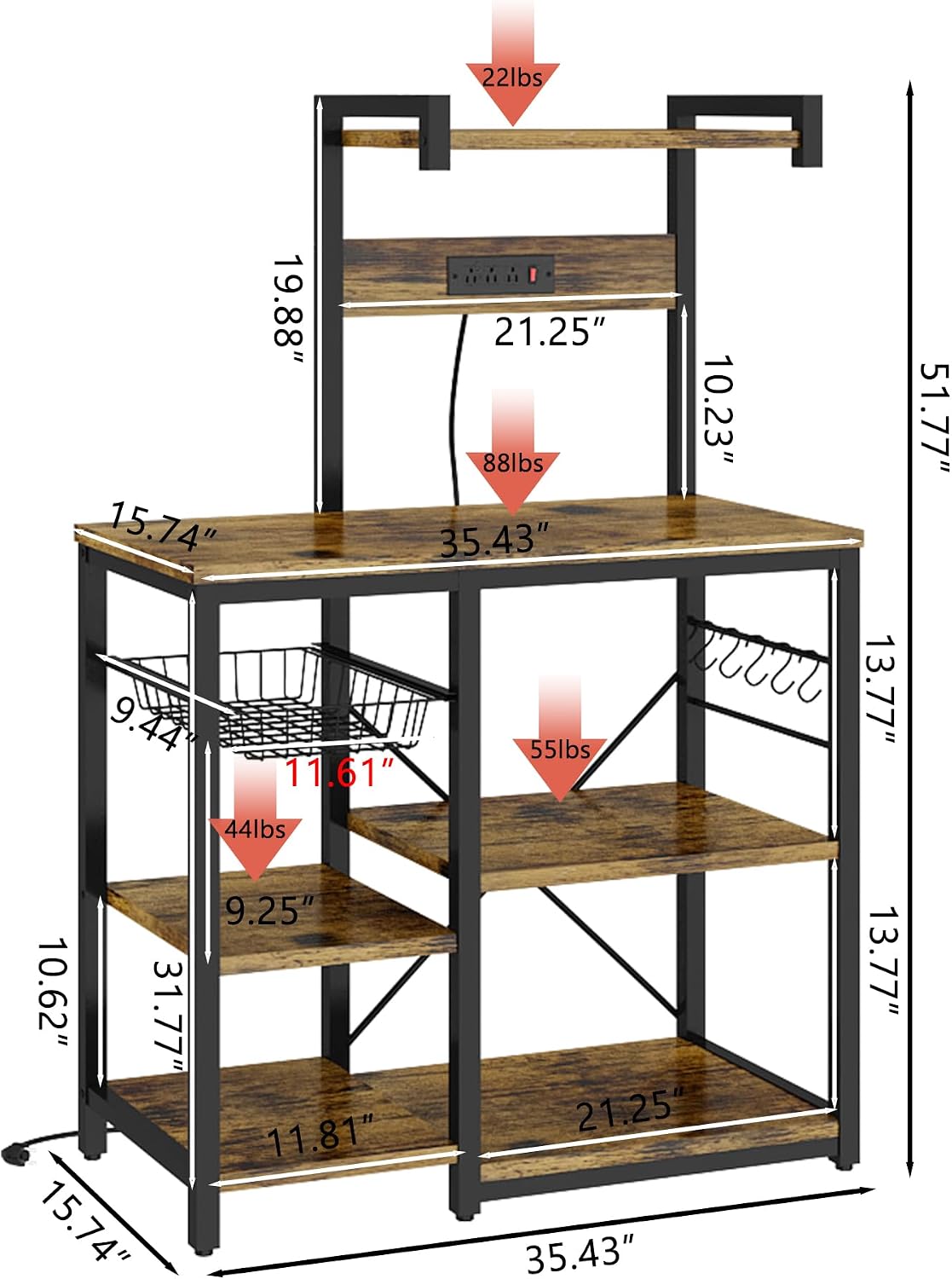 Recaceik Bakers Rack with Power Outlets and Storage, Microwave Stand with Sto...