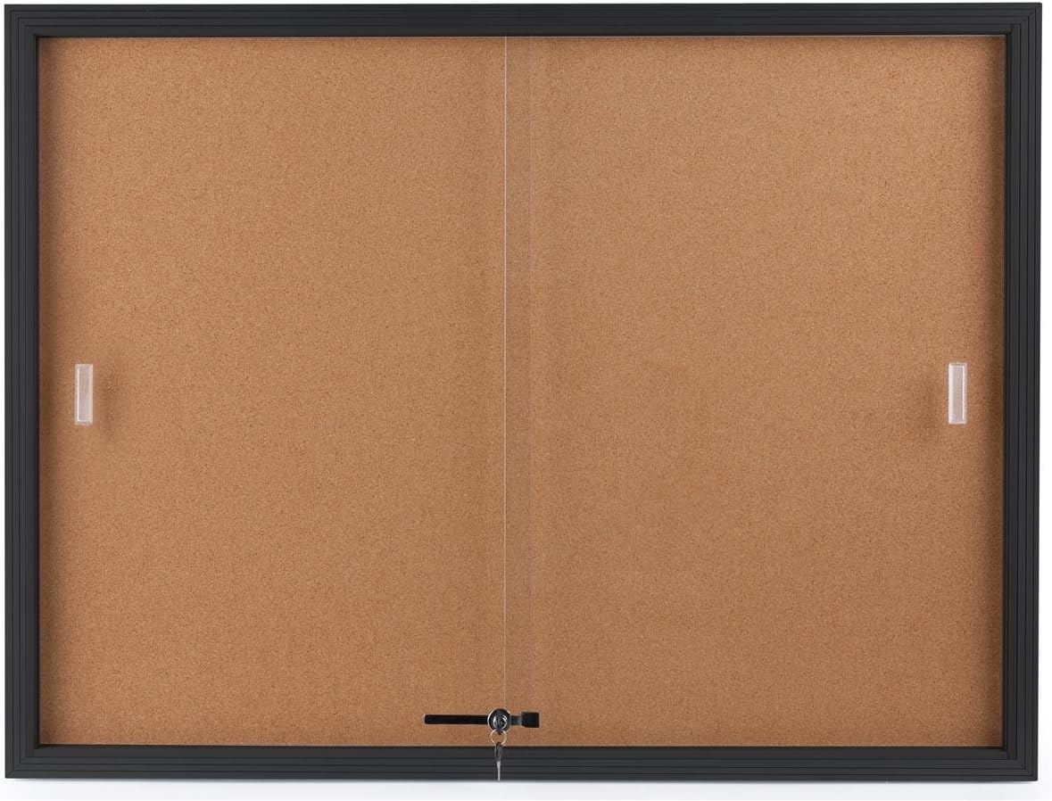 Displays2go Enclosed Cork Bulletin Board with Sliding Glass Door