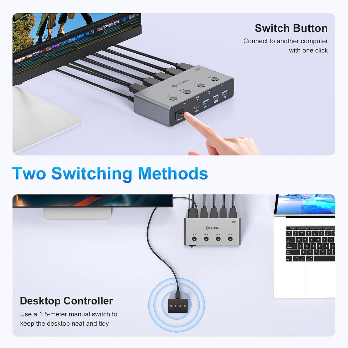 5G USB3.0 HDMI KVM Switch 4 Computers 1 Monitor, KVM Switch 4 Port,8K60Hz