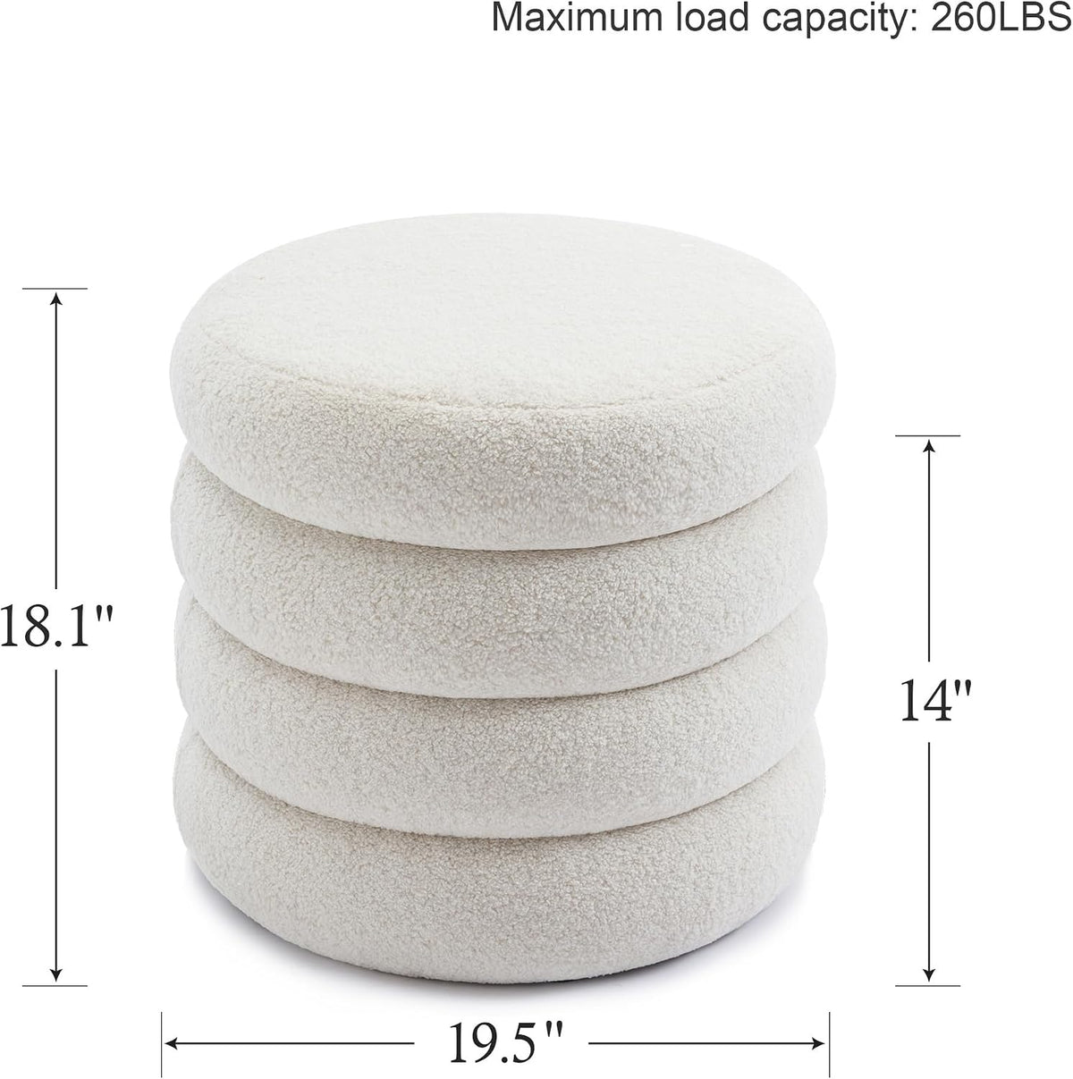 Boucle Ottoman with Storage, Small Round Footrest Stool for Living Room Bedro...
