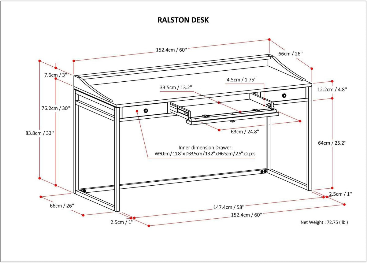 SIMPLIHOME Ralston 60" Wide Solid Acacia Wood Writing Desk in Golden Wheat