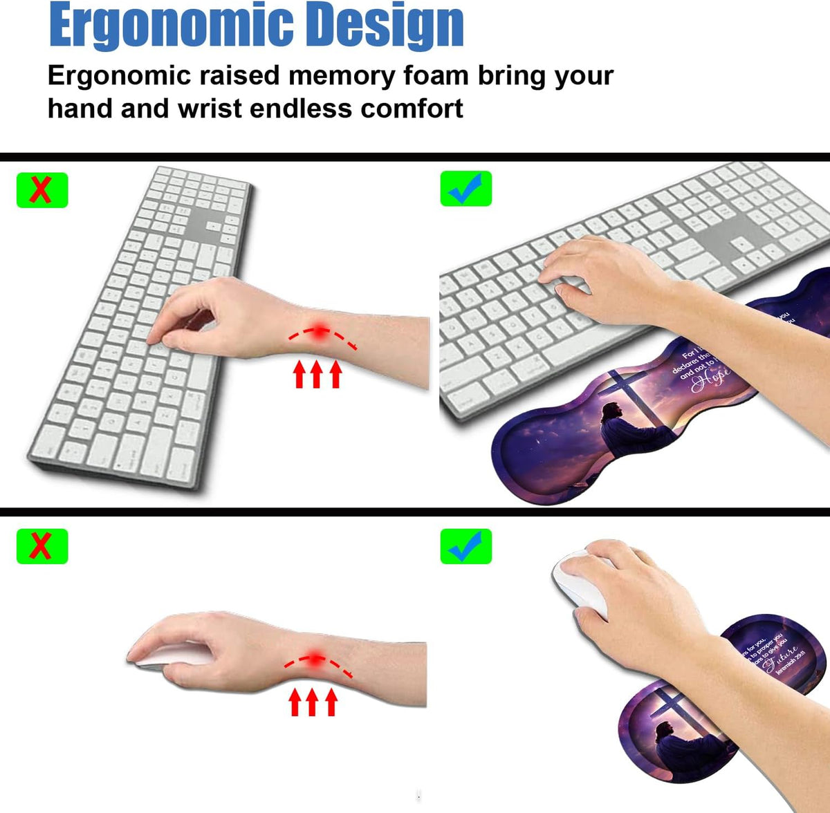 Ergonomic Memory Foam Mouse Pad Wrist Rest Set,Large Gaming Desk Pad + Keyboa...
