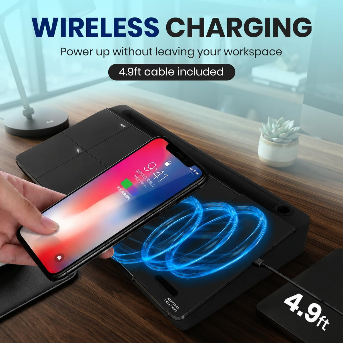 NEXTLUXE Glass Desk Whiteboard with Wireless Charger - Desktop Whiteboard wit...