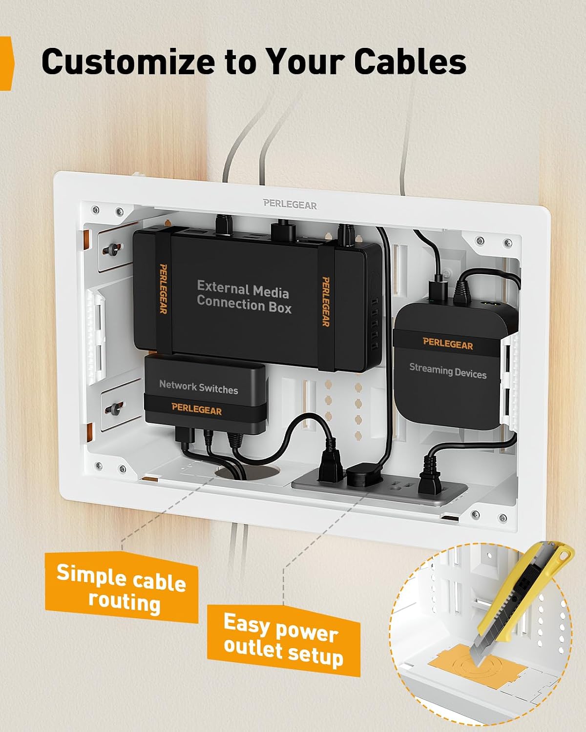 Perlegear 9″ in-Wall Media Box, Electrical Box, Cable Management Kit