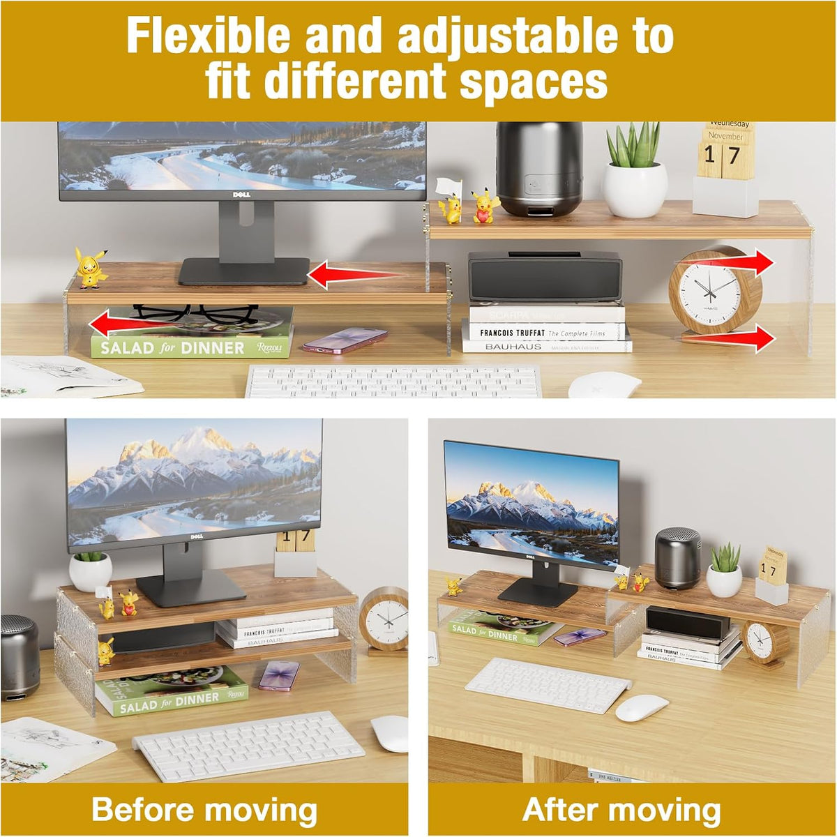 YGYQZ Adjustable Monitor Stand Riser, 9.4" ×19.3" Dual Monitor Desk...