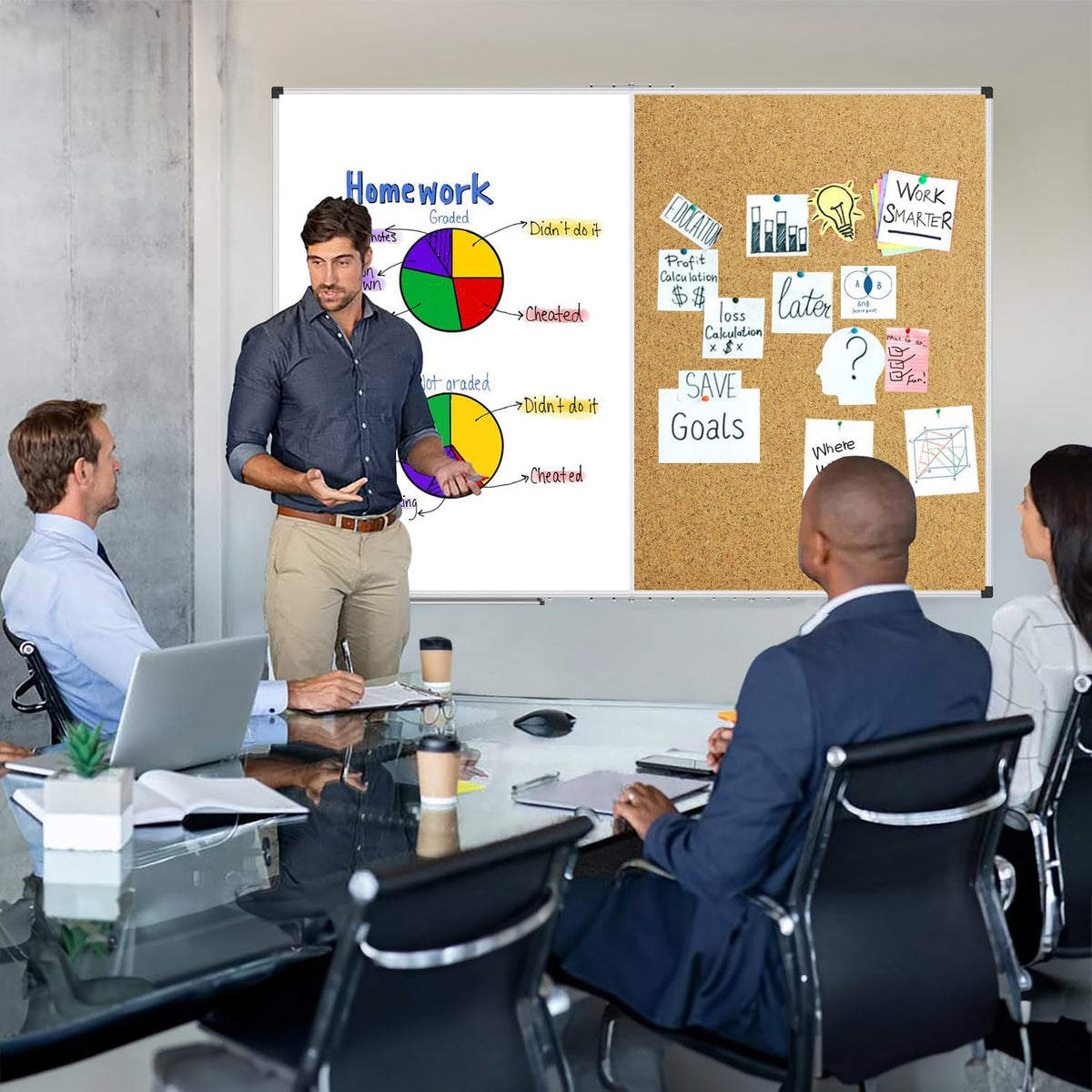XBoard Magnetic White Board and Bulletin Corkboard Combination, 60 x 48 Inch ...