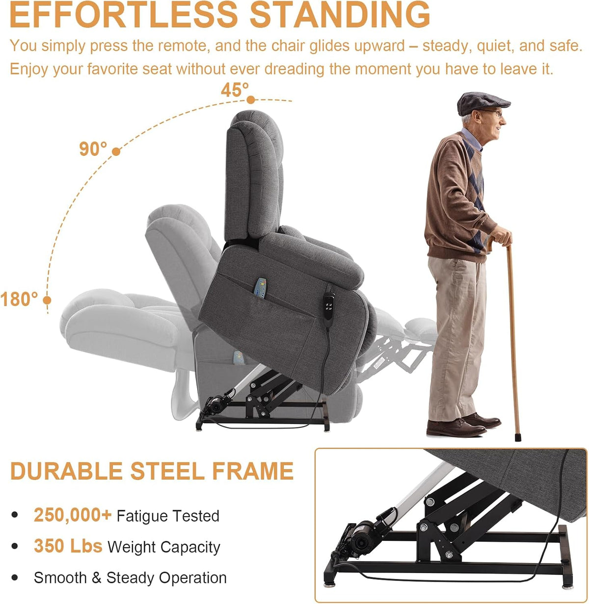 Dual Motor Infinite Position Power Lift Recliner Chair for Elderly, Grey