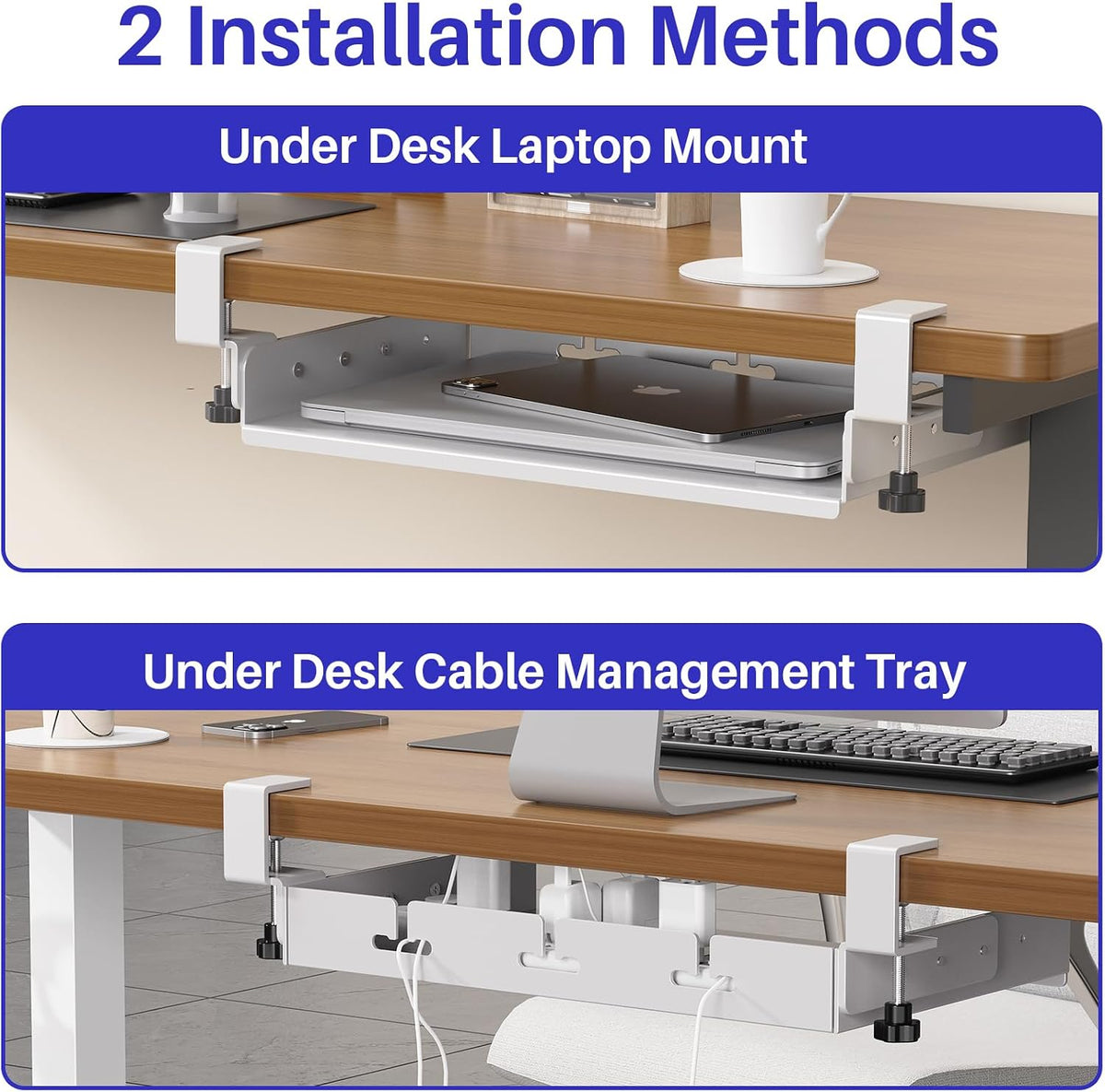 BYMECOST No Drill Under Desk Laptop Mount, Metal Under Desk Storage Shelf