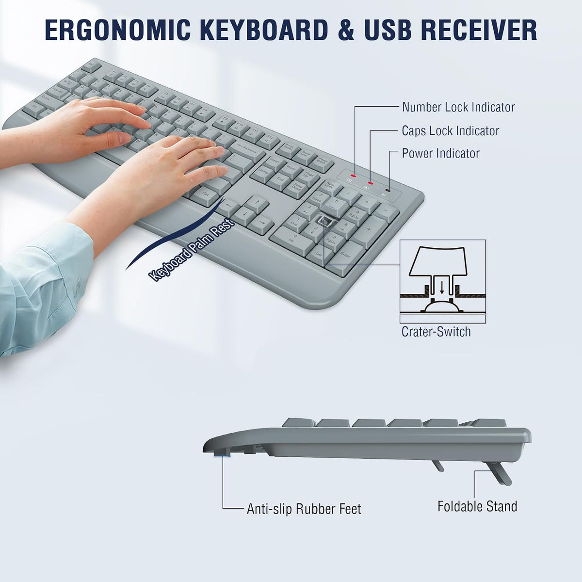 QUASIO Wireless Keyboard Mouse Combo, Windows & Mac Compatible (Gray)
