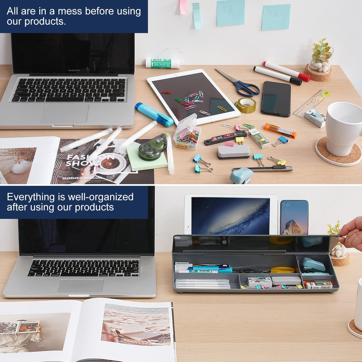 TSJ OFFICE Desktop Whiteboard Dry-Erase-Board - Computer Keyboard Stand White...
