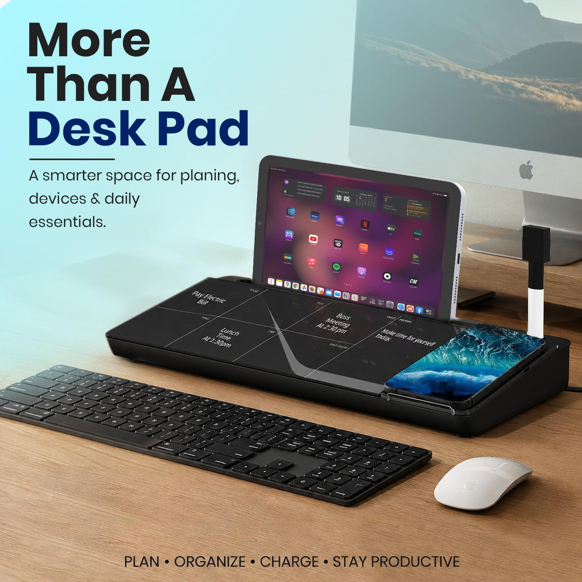 NEXTLUXE Glass Desk Whiteboard with Wireless Charger - Desktop Whiteboard wit...