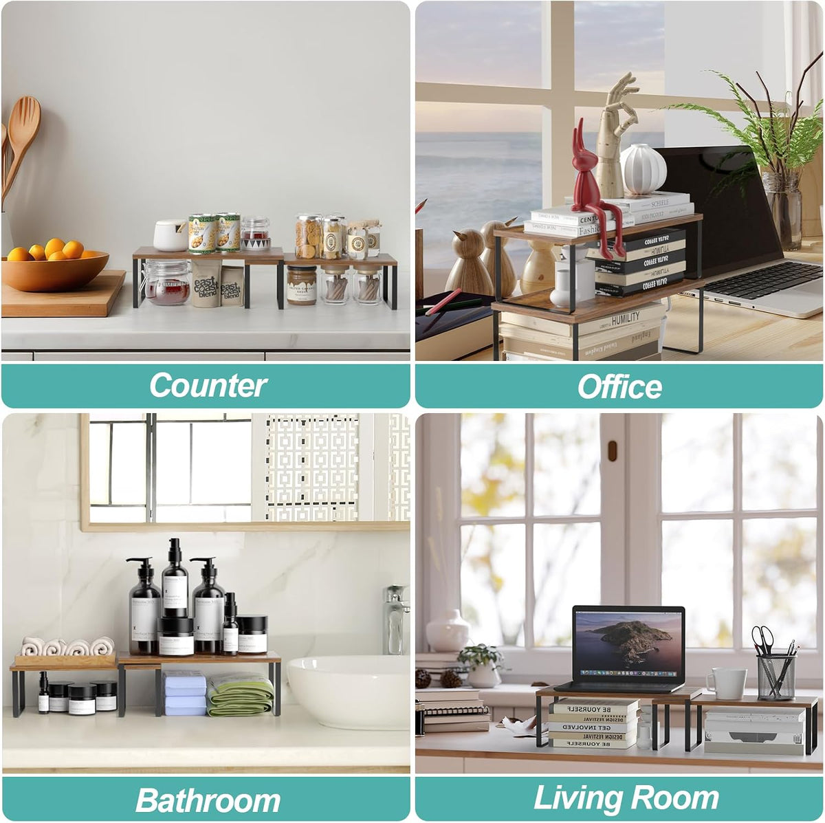 NEX Cabinet Organizer Shelf, Set of 2 Kitchen Counter Shelves, Spice Rack, St...