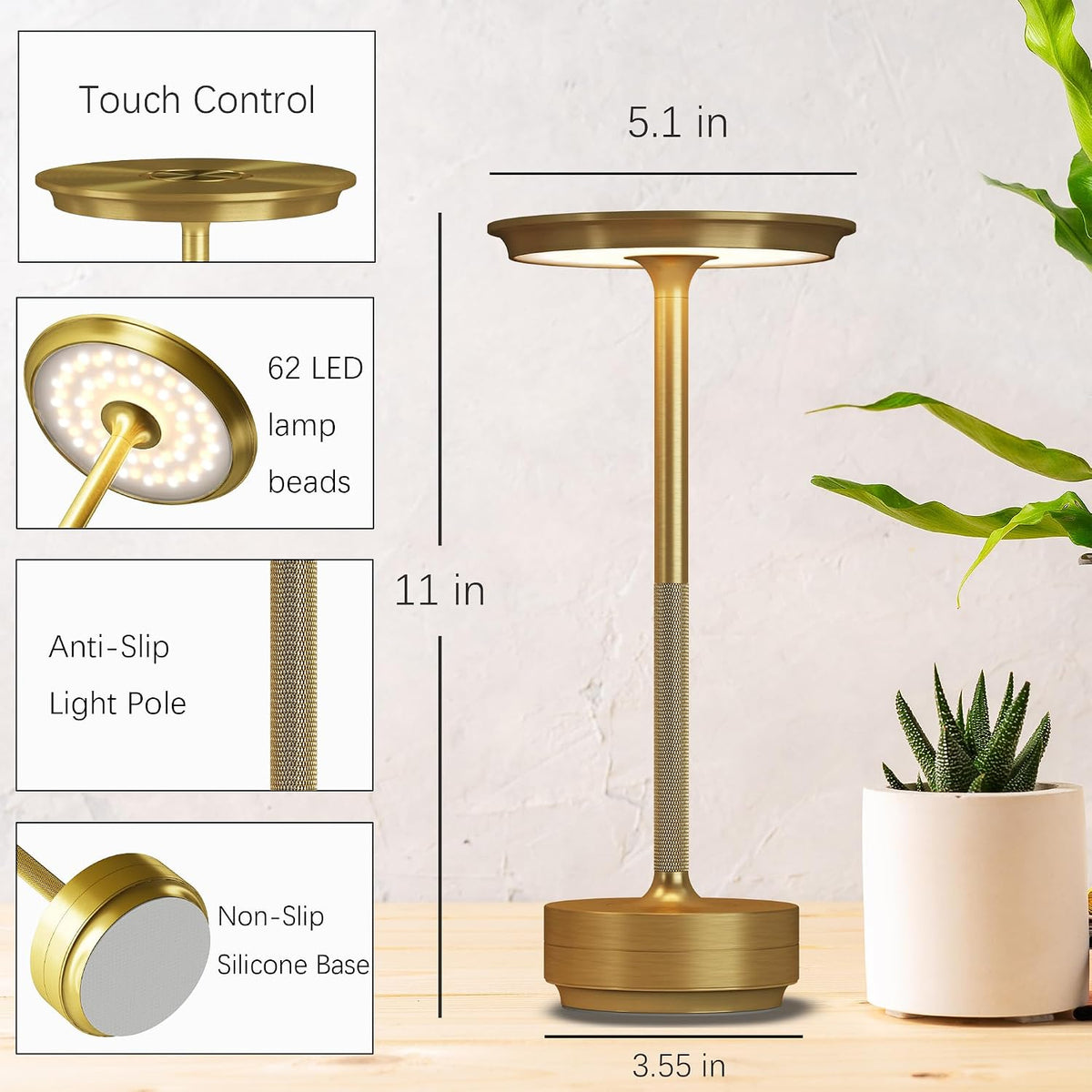 2 Pack Cordless Table Lamps Rechargeable, 5000mAh LED Table Light
