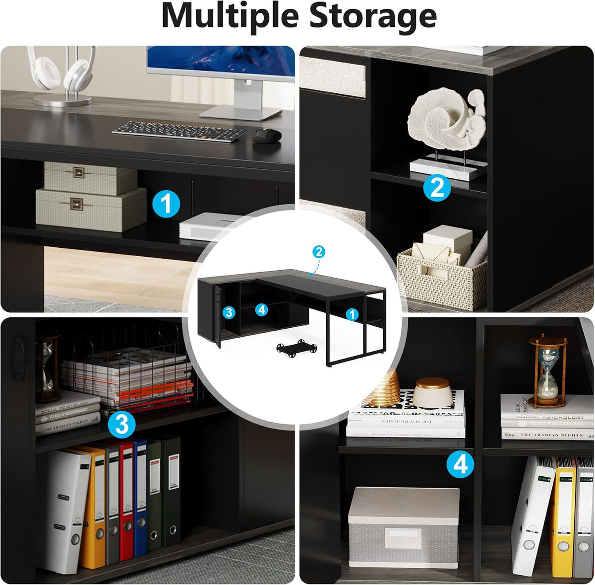 Tribesigns 71 inch Executive Desk, L Shaped Desk with Cabinet Storage