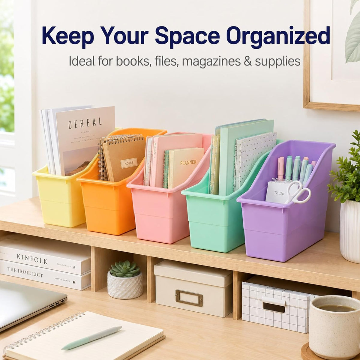CHUNNIN 6 Pack Pastel Magazine Holder Book Bins for Classroom Durable Book Bi...