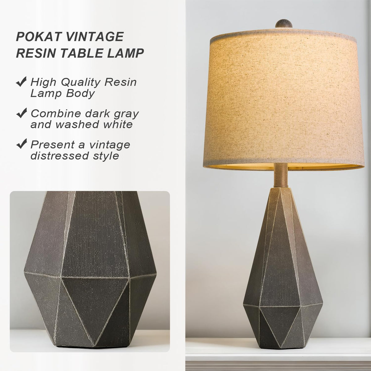 PoKat 23'' Table Lamps Set of 2 for Living Room Bedroom, Farmhouse Be...