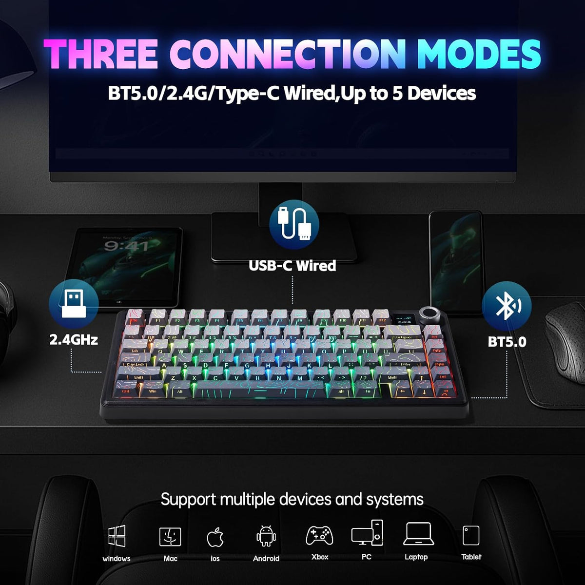 LEOBOG x Aula F75 MAX Wireless Gaming Keyboard w/Smart Display & Knob,75%...